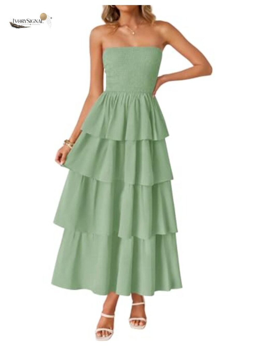 Strapless Smocked Tiered Maxi Dress Sleeveless Summer Sundress Beach Vacation